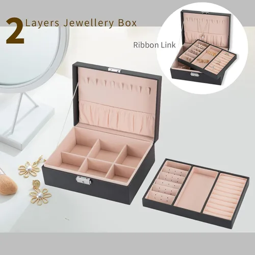 Miniatura 2 de Joyero de terciopelo de viaje con espejo, mini estuche de regalo para mujeres y niñas, pequeñas cajas organizadoras portátiles para anillos, aretes