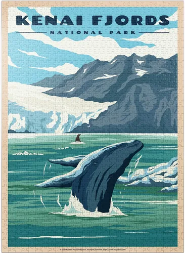 Miniatura 17 de MyPuzzle Parque Nacional de los Fiordos Kenai - Refugio de ballenas en la naturaleza, póster de viaje vintage, rompecabezas premium de 100 piezas