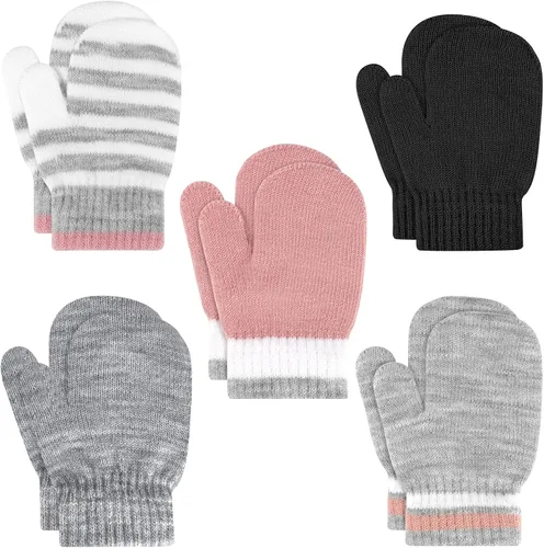 Miniatura 12 de ONESING 5 pares de manoplas para niños pequeños guantes de invierno negros para niñas y niños - Manoplas cálidas para recién nacidos