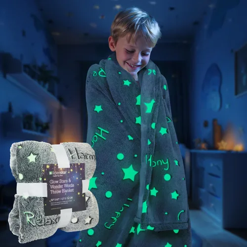 Miniatura 2 de Manta que brilla en la oscuridad, súper suave y acogedora de forro polar de peluche con estrellas y palabras de sanación, regalo de cumpleaños