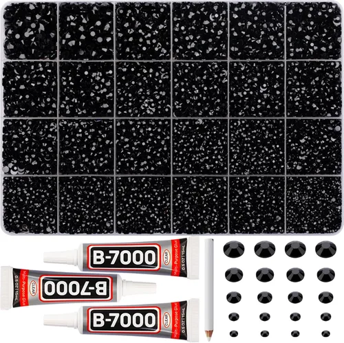 Miniatura 31 de 11000 piezas de diamantes de imitación con parte trasera plana de 2/3/4/5 mm en negro con pegamento para bordado, ropa, manualidades, zapatos, arte