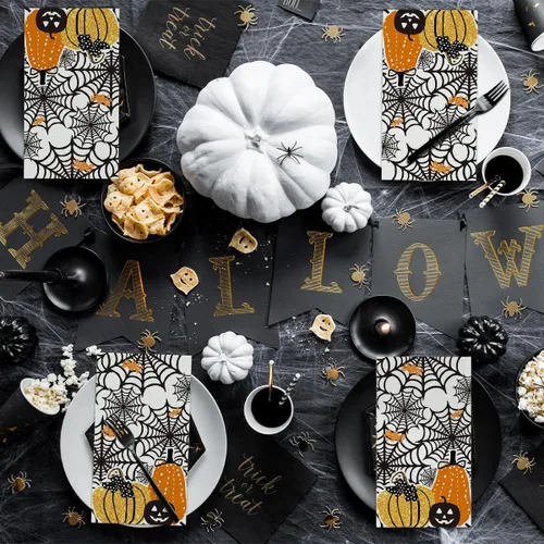Miniatura 4 de Horaldaily 100 servilletas decorativas de papel desechables de Halloween, con temática aterradora, calabazas, toalla de mano para fiestas, almuerzo