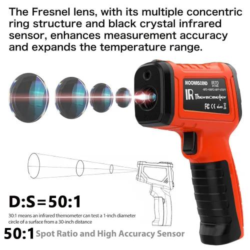 Miniatura 6 de Pistola de termómetro infrarrojo 50:1, pistola de temperatura láser sin contacto de -58 °F a 2732 °F para cocinar, horno de pizza, reptil, plancha