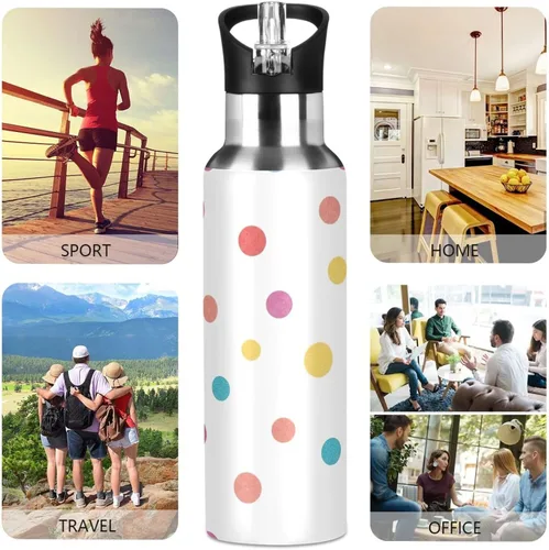 Miniatura 5 de Colorful Polka Dots White Insulated Stainless Steel Water Bottle with Straw 32 Oz Leakproof Water Bottles, BPA-Free Sports Water Bottle