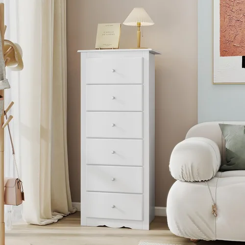 Miniatura 6 de Giantex Cómoda de 6 cajones para dormitorio, cómoda de madera con tiradores de metal y gran capacidad, 16" P x 23" A x 53.5" A, organizador de ropa