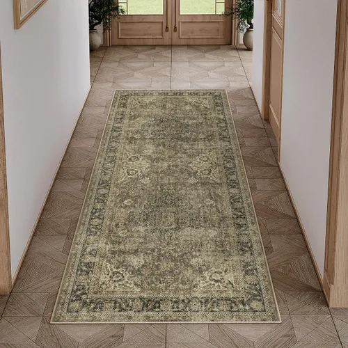 Miniatura 12 de Alfombra de área marrón lavable de 2 x 3 pies, alfombra vintage para entrada y cocina, antideslizante, suave, de pelo bajo desgastado, alfombra
