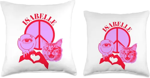 Miniatura 3 de Isabelle Name Personalized Peace and Karma Co. Personalized Isabelle First Name I Love Retro Cat Mom Throw Pillow, 16x16, Multicolor
