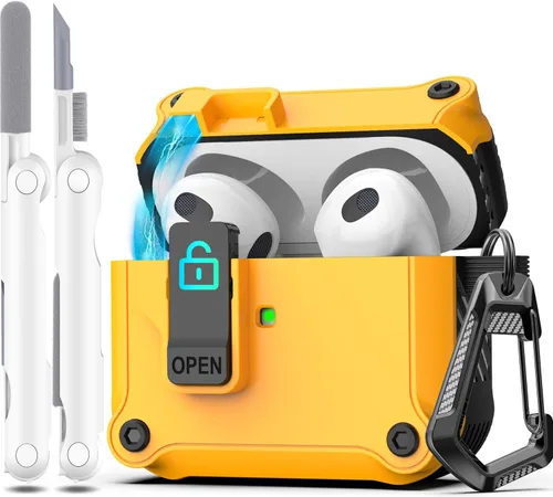 Miniatura 120 de R-fun - Funda para audífonos compatible con AirPods de 4.ª generación 2024, cubierta protectora de expulsión automática a prueba de caídas, puerto