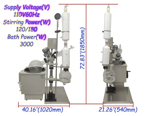 Miniatura 2 de INTSUPERMAI Evaporadores rotativos de laboratorio de 10L, 110V, elevación manual, pantalla digital, cristalería GG3.3, baño de agua/aceite