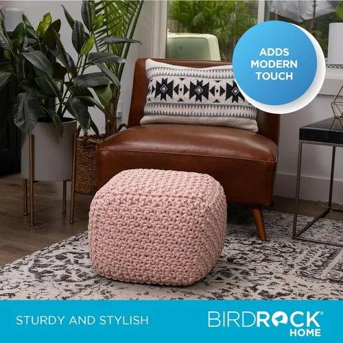 Miniatura 5 de BIRDROCK HOME - Puf otomano cuadrado Taburete de pie trenzado de algodón con relleno de bolsa de frijoles Reposapiés bohemio para sala de estar