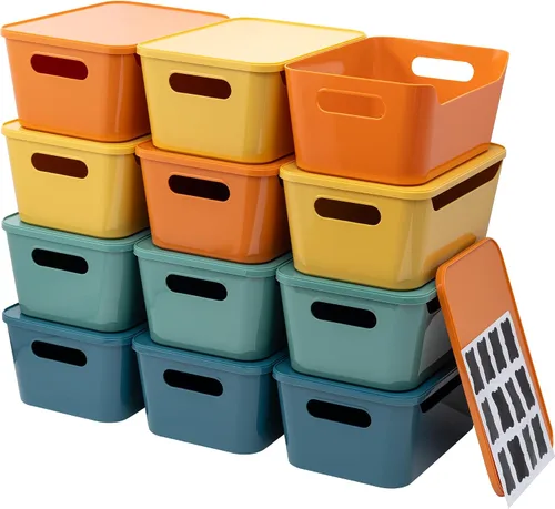 Miniatura 10 de Tiawudi Paquete de 12 contenedores de almacenamiento de 4.5L, cestas de almacenamiento de plástico para organización del hogar y aula, contenedores