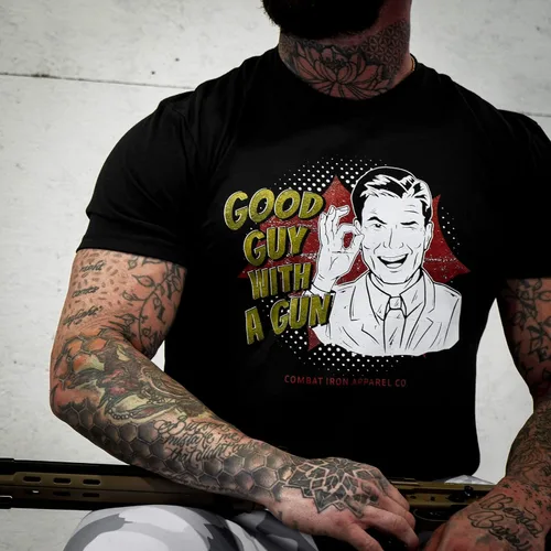 Miniatura 2 de Combat Iron Good Guy with a Gun - Camiseta con gráfico de cómic dibujado a mano para hombre