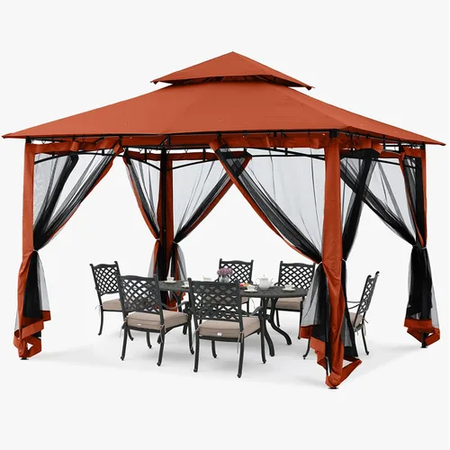 ABCCANOPY Gazebos para patios de 10 x 10 pulgadas, kiosco con marco de acero para exteriores con mosquitera para césped, patio trasero, jardín y
