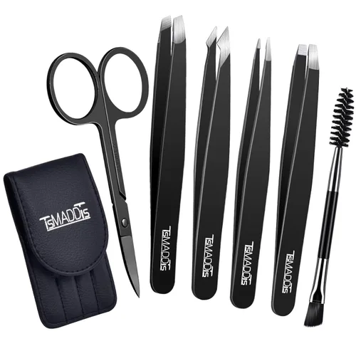Miniatura 8 de TsMADDTs Juego de pinzas y tijeras curvas, pinzas profesionales de acero inoxidable para mujeres y hombres, paquete de 6 pinzas de precisión