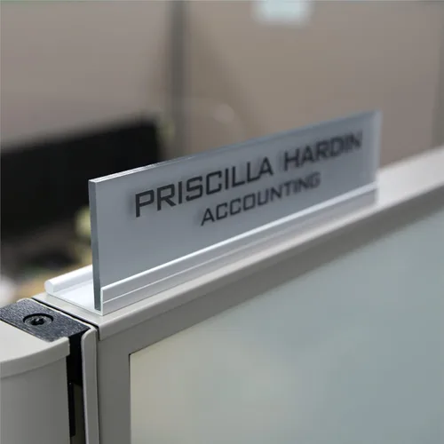 Miniatura 8 de Placa de identificación personalizada para cubículo de oficina. Soporte de aluminio moderno - 4 colores de placa (transparente transparente)