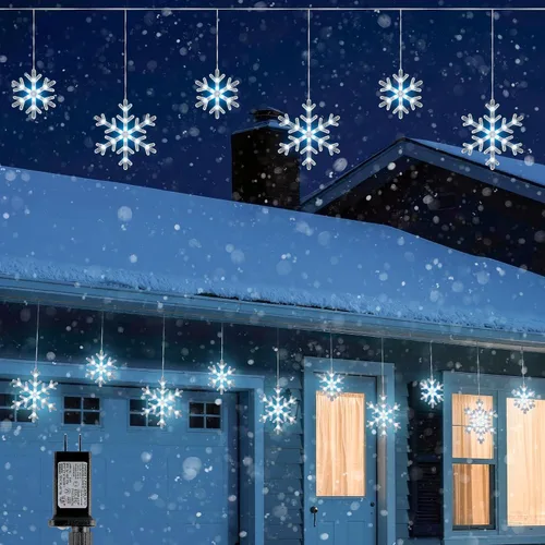 Luces de carámbano de nieve de Navidad, 9 pies, 150 luces LED para cortinas con 10 gotas, 3 hebras conectables, luz de hada de carámbano con efecto