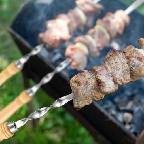 Miniatura 3 de Pinchos de barbacoa de acero inoxidable con mango de madera para carne, camarones, pollo, verduras