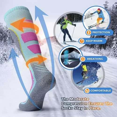 Miniatura 5 de AII Calcetines térmicos de esquí para hombre y mujer (2 pares), calcetines de esquí de fondo, calcetines de snowboard para esquí al aire libre