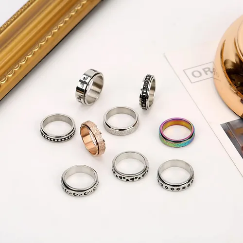 Miniatura 4 de DICOINA 9Pcs Stainless Steel Fidget Rings for Women Men Spinner Anxiety Rings Moon Star Matching Rings Wedding Promise Band Rings Size5-10
