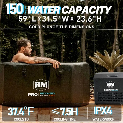 Miniatura 2 de Piscina Fría Inflable con Enfriador, Enfriador de Agua de 1/2 HP para Bañera de Baño de Hielo, Máquina de Bañera Fría con WiFi, Enfriamiento Rápido