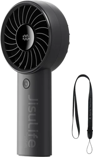 JISULIFE Ventilador de mano Life4, ventilador recargable portátil de 5000mAh, viento turbo de 5 velocidades, 15 horas de enfriamiento, pantalla LED,