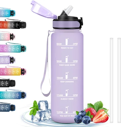 Miniatura 14 de Botella de agua – 16.9 fl oz – Botella de agua para niños, botella de sorbete a prueba de fugas, botella deportiva con marcador de tiempo, botella