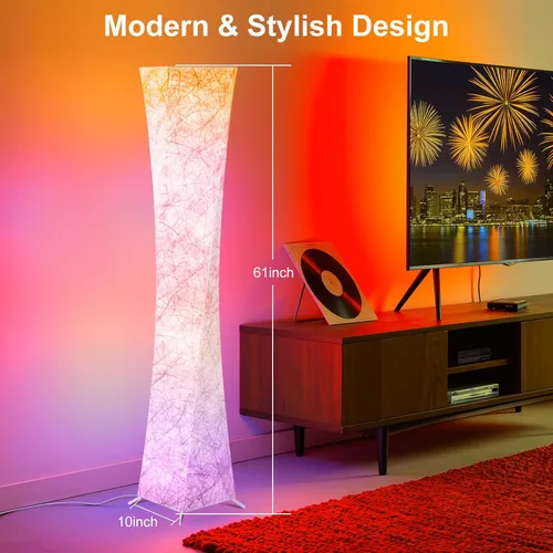 Miniatura 2 de WORLD WIN Lámpara de pie, lámpara de esquina LED RGB inteligente de 61'' con sincronización de música y 16 millones de colores DIY, 3 temperaturas