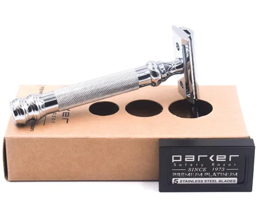 Miniatura 3 de Parker 98R Maquinilla de afeitar de seguridad de doble filo con mango largo ultra pesado y 5 cuchillas