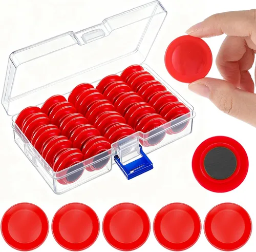 Miniatura 12 de Outus 45 imanes redondos negros para pizarra blanca de 1.2 in, imanes para refrigerador para el regreso a clases, mini nevera, suministros