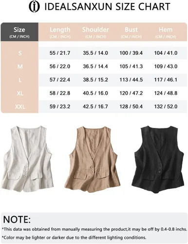 Miniatura 5 de IDEALSANXUN Chaleco de lino de algodón sin mangas para mujer, chaleco casual de verano, cuello en V, chaqueta de cárdigan