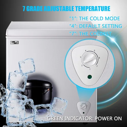Miniatura 6 de Congelador de Pecho Congelador Profundo 5.0 Pies Cúbicos Mini Congelador Blanco Autoportante Puerta Superior Ajustable 7 Termostato y Canasta