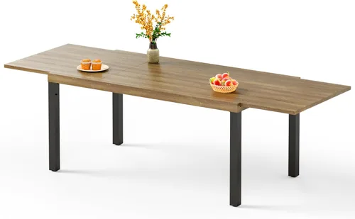 Miniatura 9 de PHI VILLA Mesa rectangular de comedor con listones de acero metálico para 6 personas con agujero ajustable para paraguas, resistente a la intemperie