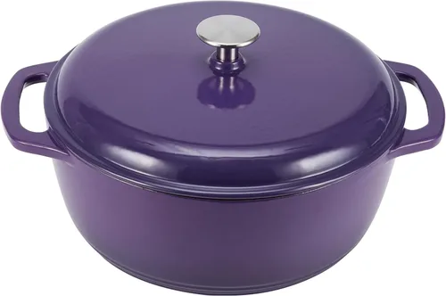 Amazon Basics - Olla de horno holandés de hierro fundido esmaltado con tapa, redonda, asas dobles, resistente, mediana, 6 cuartos de galón, púrpura