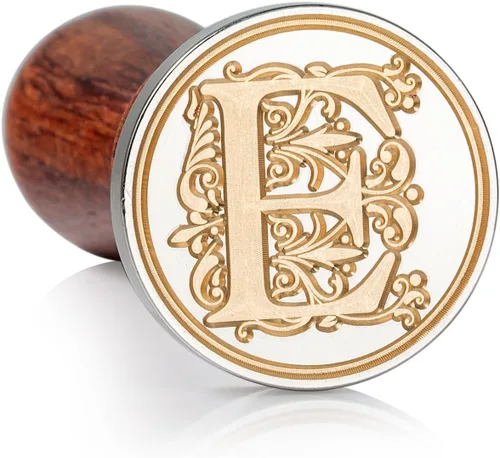 Miniatura 22 de Sello de cera Mceal, sello grande de 1 1/5"(30mm) de diámetro, cabeza de latón plateado con mango de madera, serie de letras de la A a la Z