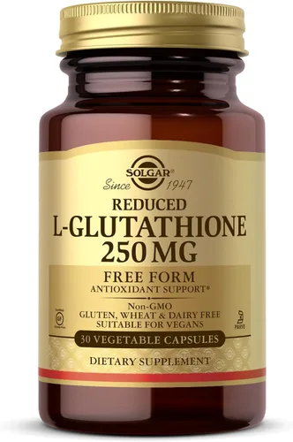 Solgar L-glutatión reducido 250 mg - 30 cápsulas vegetales - Soporte antioxidante - Sin OMG, vegano, sin gluten, sin lácteos, Kosher - 30 porciones