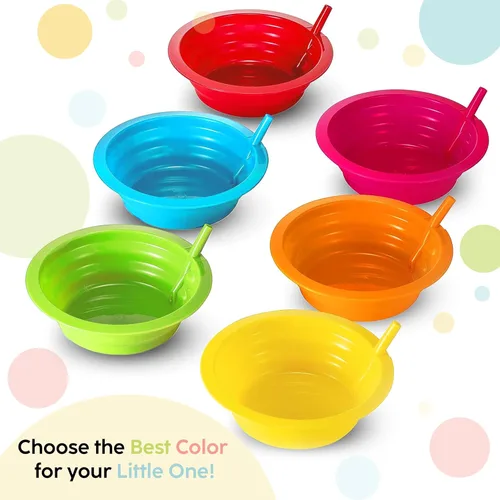Miniatura 5 de PLASKIDY Cuencos de cereales para niños con pajitas – Juego de 6 cuencos de plástico con pajita para niños, sin BPA, aptos para lavavajillas