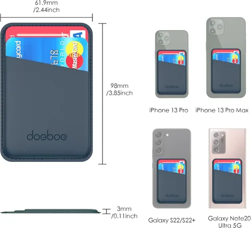 Miniatura 5 de doeboe Tarjetero de cuero para la parte posterior del teléfono, funda de cartera fuertemente adhesiva, para todos los teléfonos inteligentes