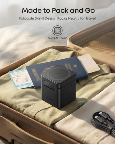 Miniatura 6 de Anker Cargador inalámbrico de cubo 3 en 1, estación de carga compatible con Qi2 MagSafe, soporte de carga rápida plegable de 15 W para iPhone 17/16