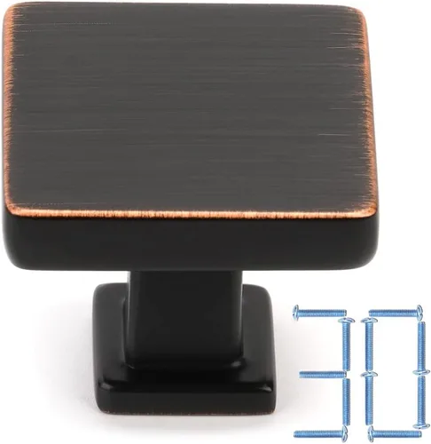 Miniatura 88 de KOOFIZO Paquete de 10 pomos negros para gabinete, pomos negros mate para cajones, K08, tiradores cuadrados de un solo agujero para gabinetes