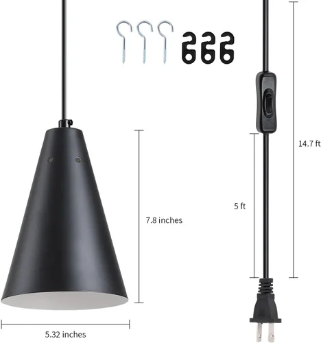 Miniatura 4 de Lámpara colgante negra enchufable, luces colgantes con interruptor de encendido/apagado de cable de enchufe, mini luces colgantes para isla
