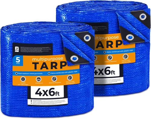 Miniatura 9 de Lona de polietileno azul resistente de 8 x 10 pies, resistente a los rayos UV, impermeable, resistente a la intemperie, lona multiusos