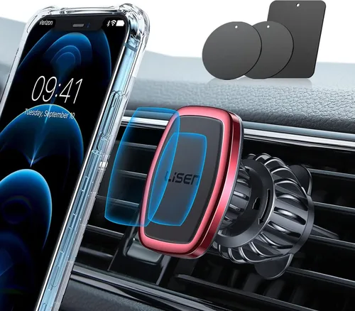 Miniatura 10 de LISEN Soporte magnético para teléfono para automóvil, soporte magnético para teléfono con clip mejorado y 6 imanes fuertes, imán magnético de Negro