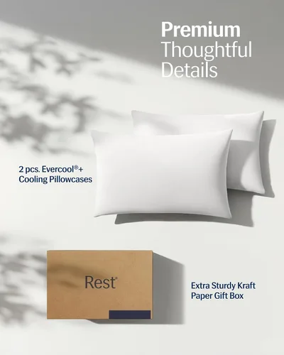 Miniatura 9 de REST® Evercool®+ Fundas de almohada refrescantes estándar, 2 fundas de almohada para piel sensible, tela con infusión de plata para un sueño