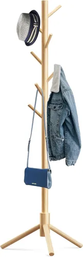 Hupmad - Perchero de árbol de madera, perchero resistente independiente con 8 ganchos, 3 alturas ajustables para niños y adultos, árbol de pie de