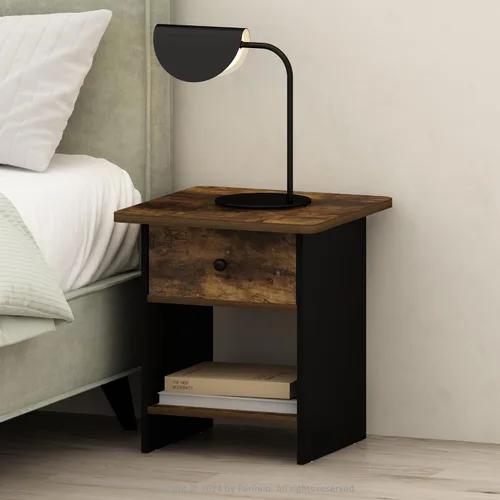 Furinno TIDUR - Mesita de noche cuadrada de esquina redonda con compartimento de almacenamiento, mesa de noche, mesa auxiliar, mesa auxiliar con
