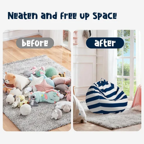 Miniatura 7 de Funda para puf de almacenamiento de animales de peluche, solo para niños y niñas, puf grande sin relleno para organizar juguetes de felpa suave