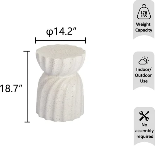 Miniatura 2 de HOMPUS Mesa auxiliar de hormigón para exteriores, mesa auxiliar redonda MgO para patio, taburete de jardín ligero para uso en interiores, patio