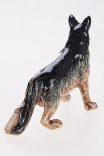 Miniatura 4 de WitnyStore Pequeño perro de pastor alemán alsaciano de pie negro y marrón de 3 pulgadas, hecho a mano, hecho a mano, de cerámica, cachorros, perros