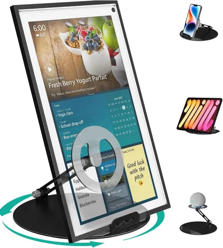 WALI Echo Show 15/21 Stand, Adjustable Stand for Echo Show 15/21 and Up to 18" Tablets/Portable Monitors, 360 Degrees Rotating Tilt Foldable Show