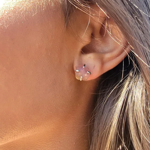 Miniatura 24 de Natural raw gemstone stud earrings with white gold over 925 sterling silver, 6 to 7mm rough genuine quality birthstone gift for her, Uniquelan